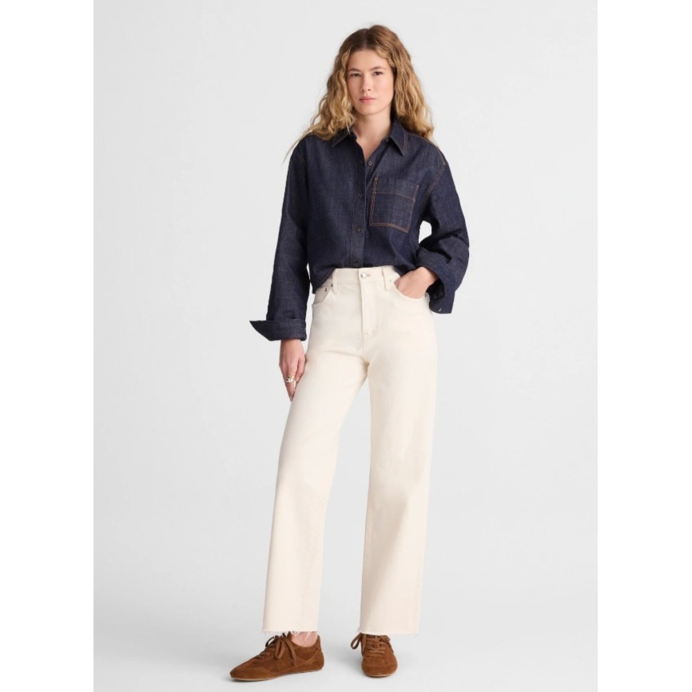 Madewell High Rise Wide Leg Crop Jeans Off White Cream Denim Size 26